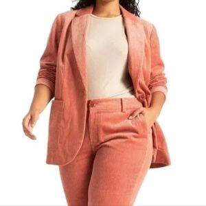 Eloquii Corduroy Suit Set Blazer Jacket & Wide Leg Pants Women 22 Pink Retro NWT